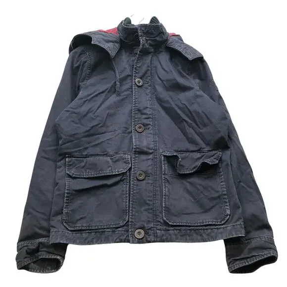 Abercrombie & Fitch Utility Military Heavy Jacket Womens Large Twill Zip Navy - Picture 1 of 11